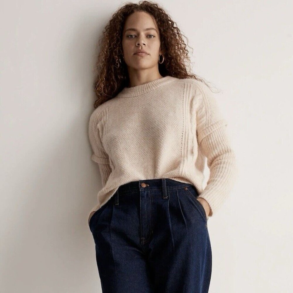 Madewell Cable Havener Pullover Sweater (Size S) Poly/Alpaca/Wool Blend N1313